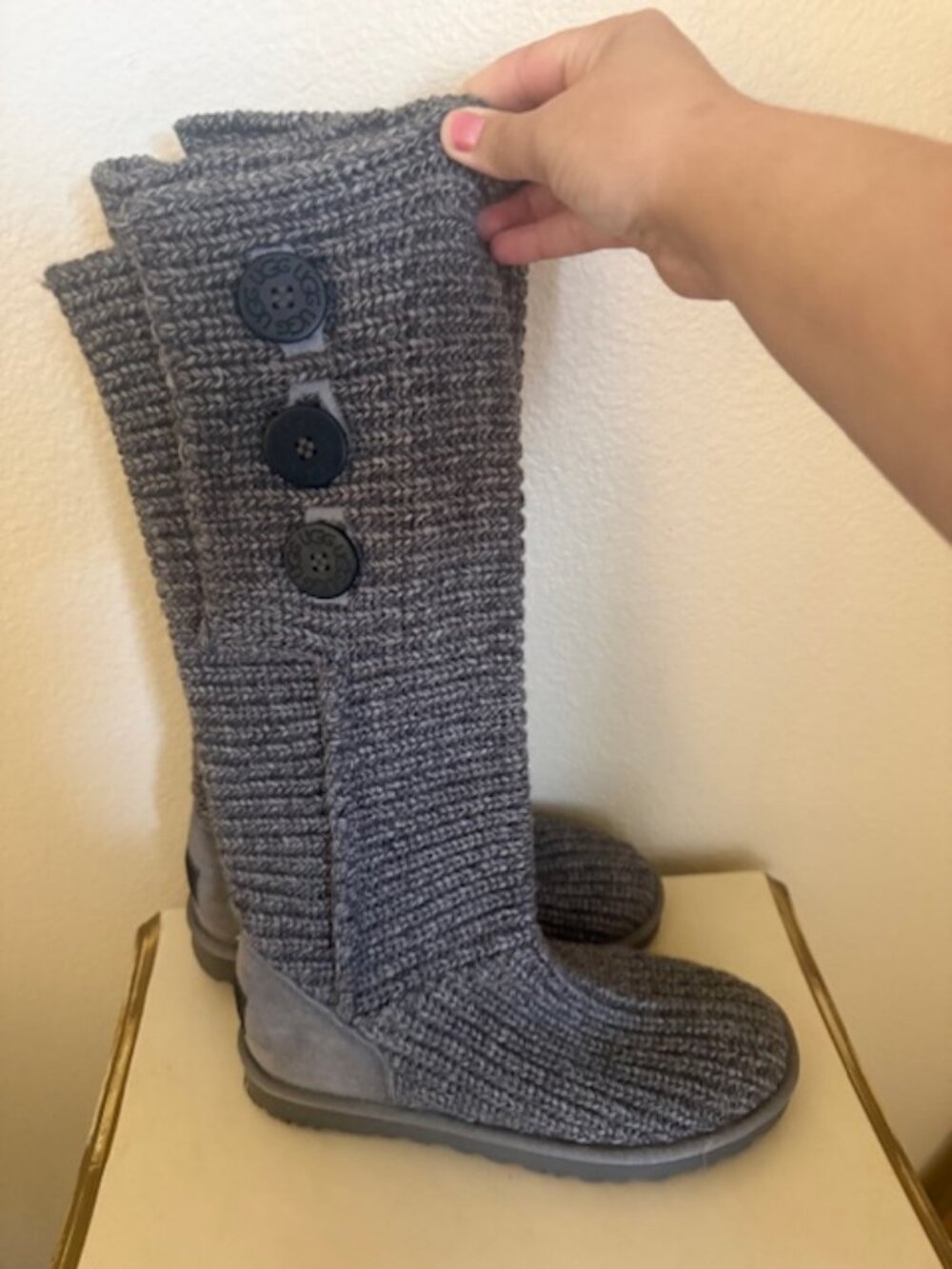 Ugg Australia Classic Cardy Gray Knit Tall Winter Boots Women’s Size 7
